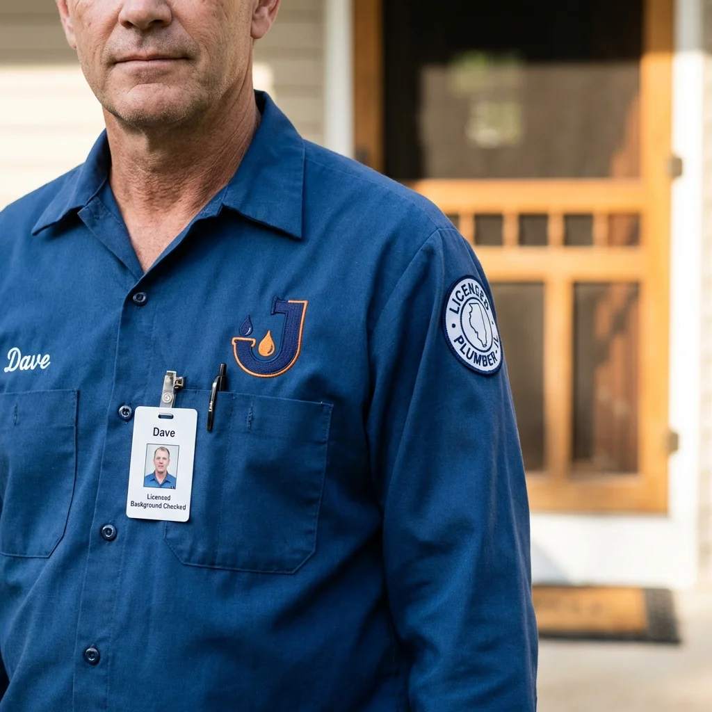 Licensed plumber showing ID badge in Spencer, IN