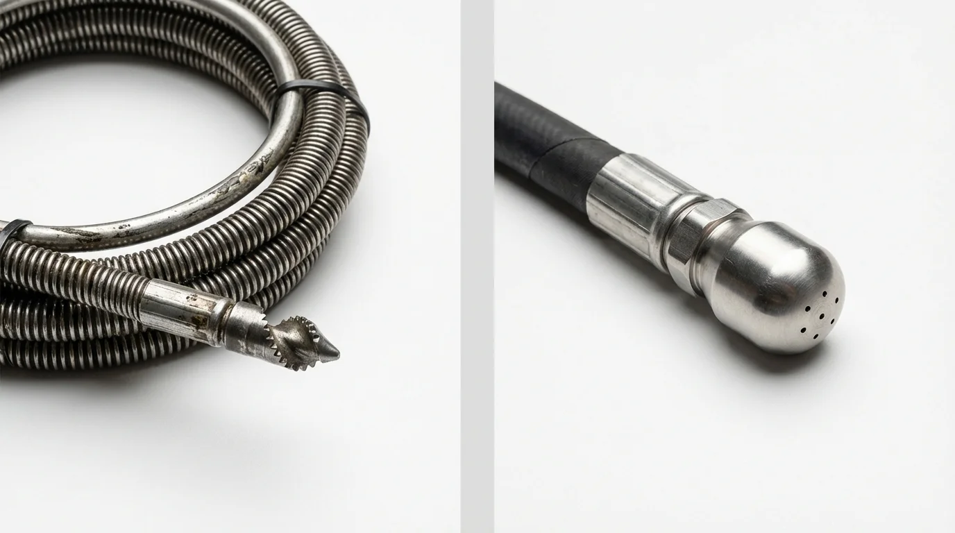 Drain snake cable and hydro jetting nozzle used for drain cleaning in Spencer, IN