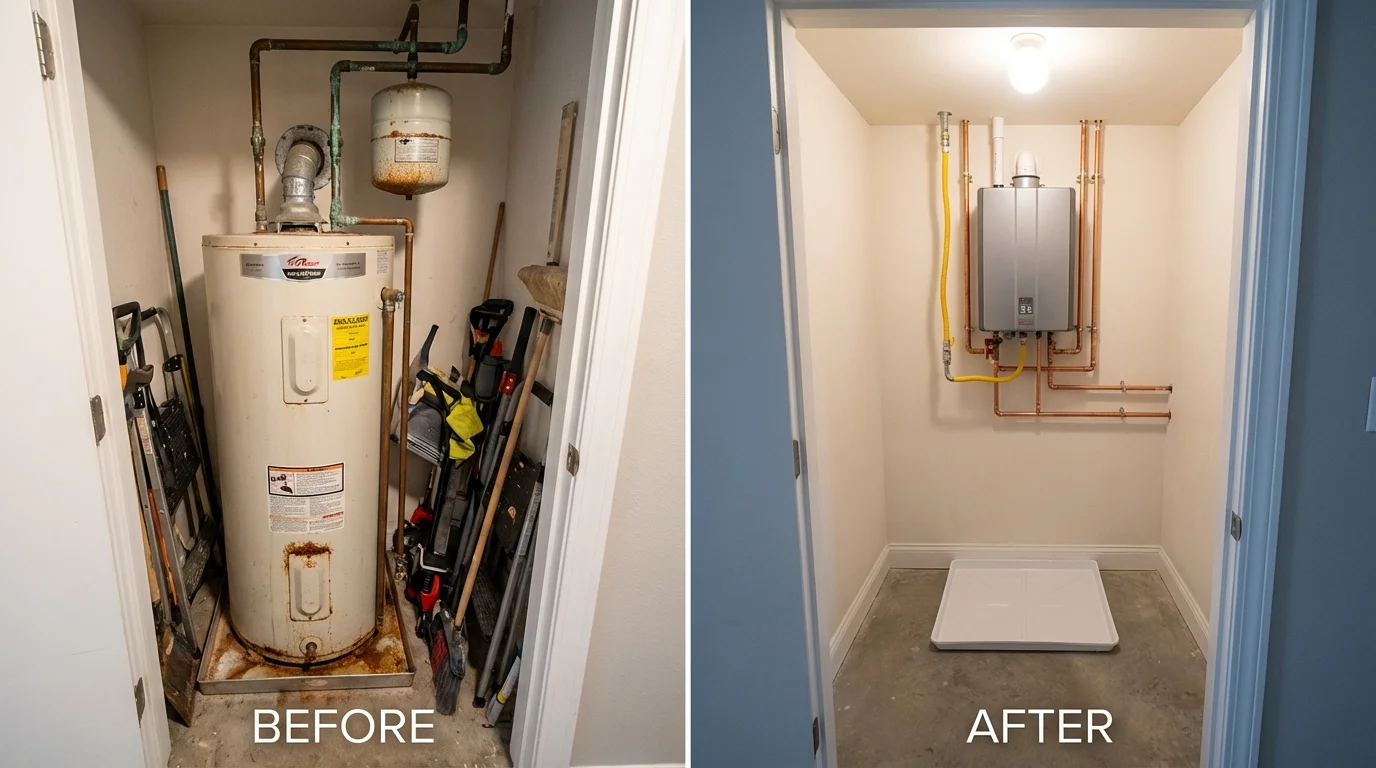Tank water heater versus wall-mounted tankless unit comparison for Spencer, IN homeowners